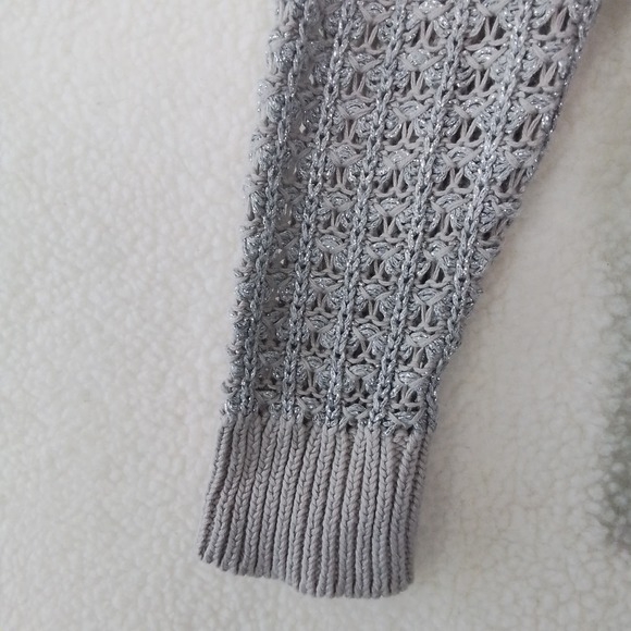 Loft Open Knit Sweater Size Small in Beige w/ Metallic Silver Threads - Picture 10 of 11